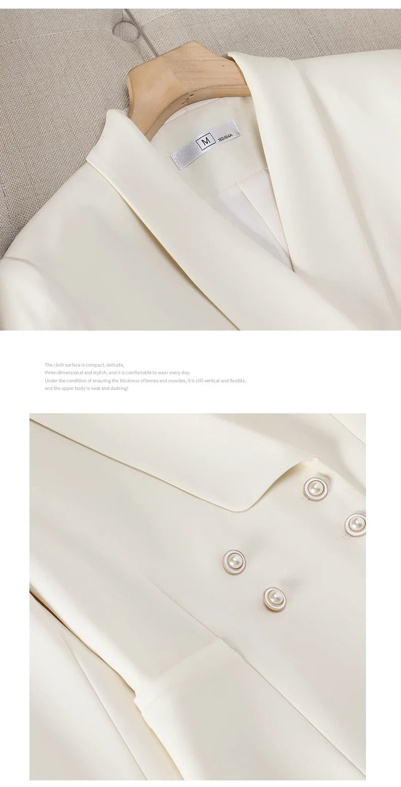 Elegant Chic Double Breasted Blazer Suit with Pants 2 Piece Matching Sets Autumn Womens Outfit Formal Business Office Suits