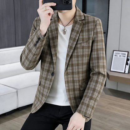 Men's Smart Casual Plaid Blazer – Single Breasted, Slim Fit, Spring Autumn