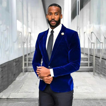 Men's Casual Velvet Blazer Peak Lapel One Button Slim Fit Dinner Jacket Elegant Suit Blazer for Wedding Banquet  Party