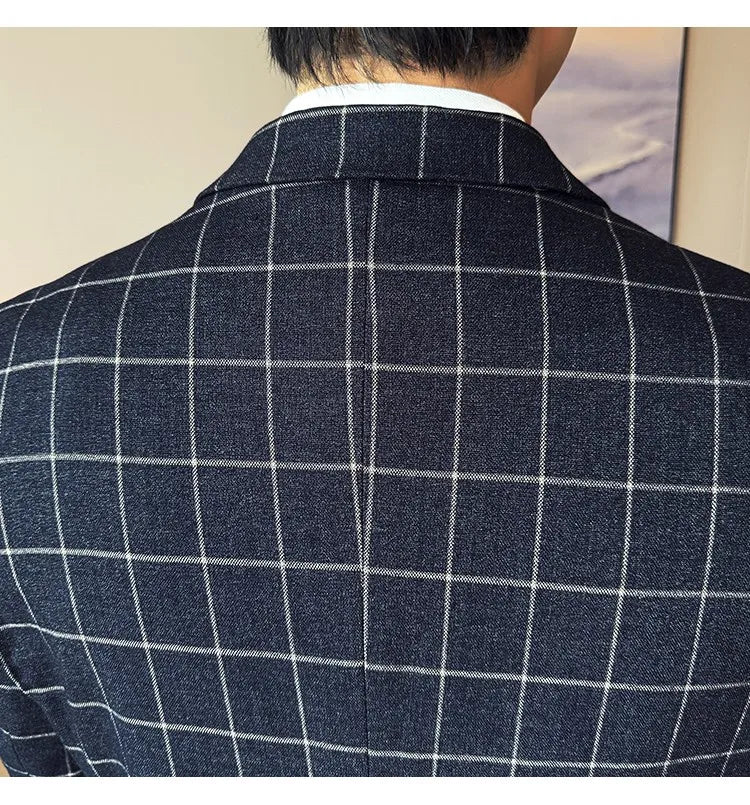 Men's 3-Piece Slim Fit Plaid Suit – Jacket, Vest & Pants for Weddings, Office & Formal Occasions