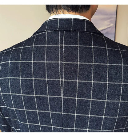Men's 3-Piece Slim Fit Plaid Suit – Jacket, Vest & Pants for Weddings, Office & Formal Occasions