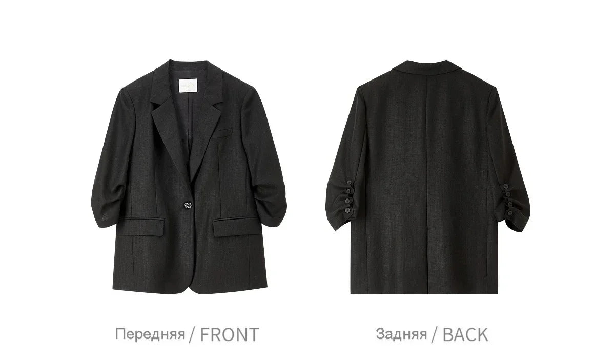 Women's Light Business Blazer Padded Shoulder Acetate Lyocell Blend 2026 Autumn Commuter Casual Suit Jacket 163XC7789