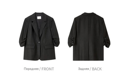 Women's Light Business Blazer Padded Shoulder Acetate Lyocell Blend 2026 Autumn Commuter Casual Suit Jacket 163XC7789