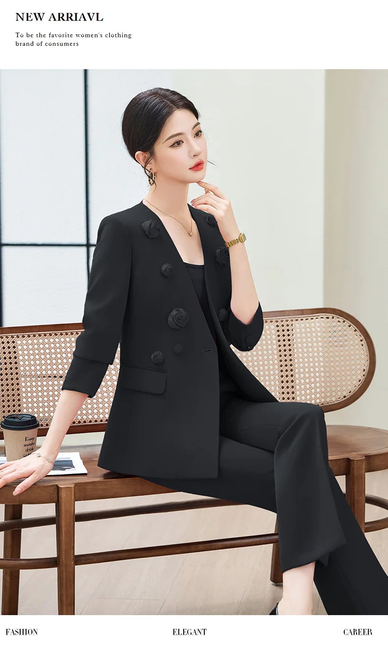 Spring Fashion Office Ladies Blazer and Pants Suit Formal Solid Color Women Jacket Trouser Women Business Work Wear 2 Piece Set