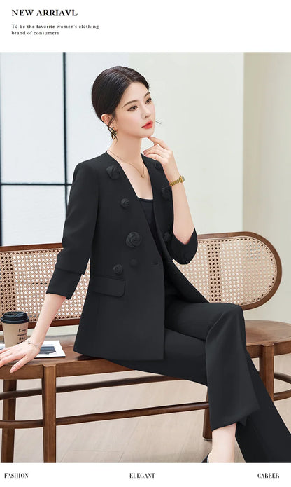 Spring Fashion Office Ladies Blazer and Pants Suit Formal Solid Color Women Jacket Trouser Women Business Work Wear 2 Piece Set