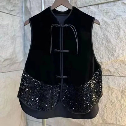 Retro Female New Patchwork Waistcoat Tops Spring Autumn Women High-end Vest Coat Ladies Fashion Casual Velvet Sleeveless Jacket