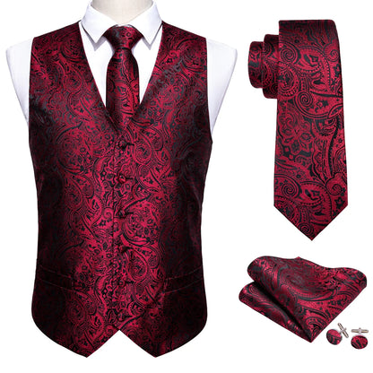 Men's Jacquard Floral V-Neck Suit Vest & Matching Tie Set, Formal Fit Waistcoat for Wedding, Prom, Business Party