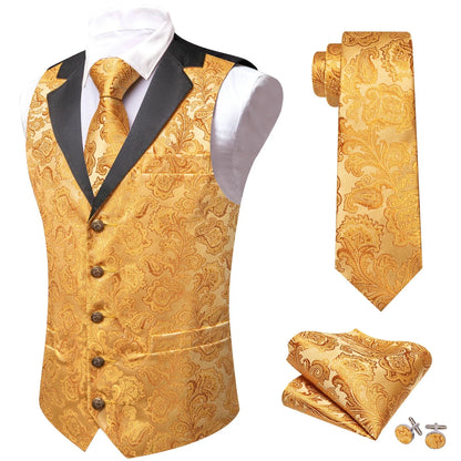 Men's Jacquard Floral Vest & Bowtie Set for Wedding & Formal Events – Yellow