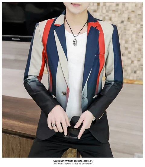 Blazer Men's Fashion Business Gentleman Slim-fit Stripes British Style Outdoor Performance Trend Wedding Banquet Casual Blazer
