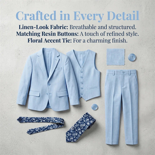 Boys 4-Piece Formal Suit Set for Kids – Blazer, Vest, Pants & Tie for Weddings & Special Occasions