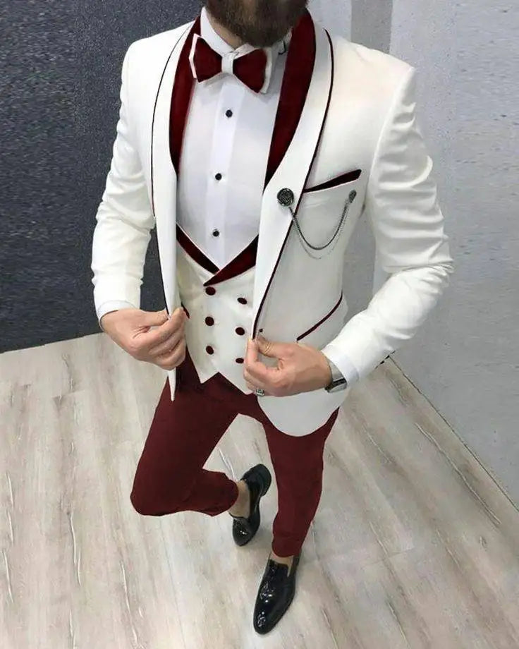Light Grey Jacket Royal Blue Vest Pant Men Suit Slim Fit 3 Piece Tuxedo Costume Homme Groom Wedding Suits Terno Masculino