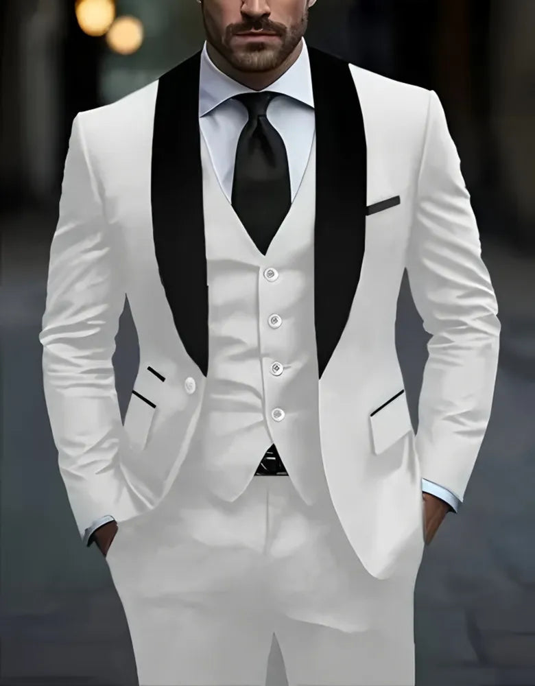Ensemble de costume habillé pour homme, coupe ajustée, décontracté pour affaires, smoking de mariage, manches longues, revers crantés, marié