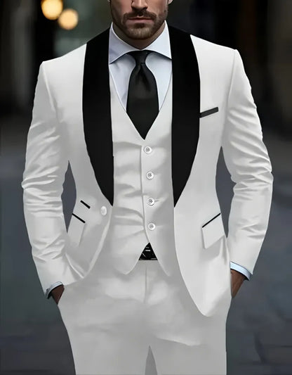 Ensemble de costume habillé pour homme, coupe ajustée, décontracté pour affaires, smoking de mariage, manches longues, revers crantés, marié