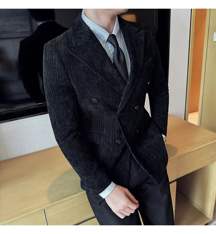 Luxury Velvet Men Blazers Autumn Winter Casual Business Suit Jackets Slim Fit Double-breasted Banquet Party Wedding Dress Jacket
