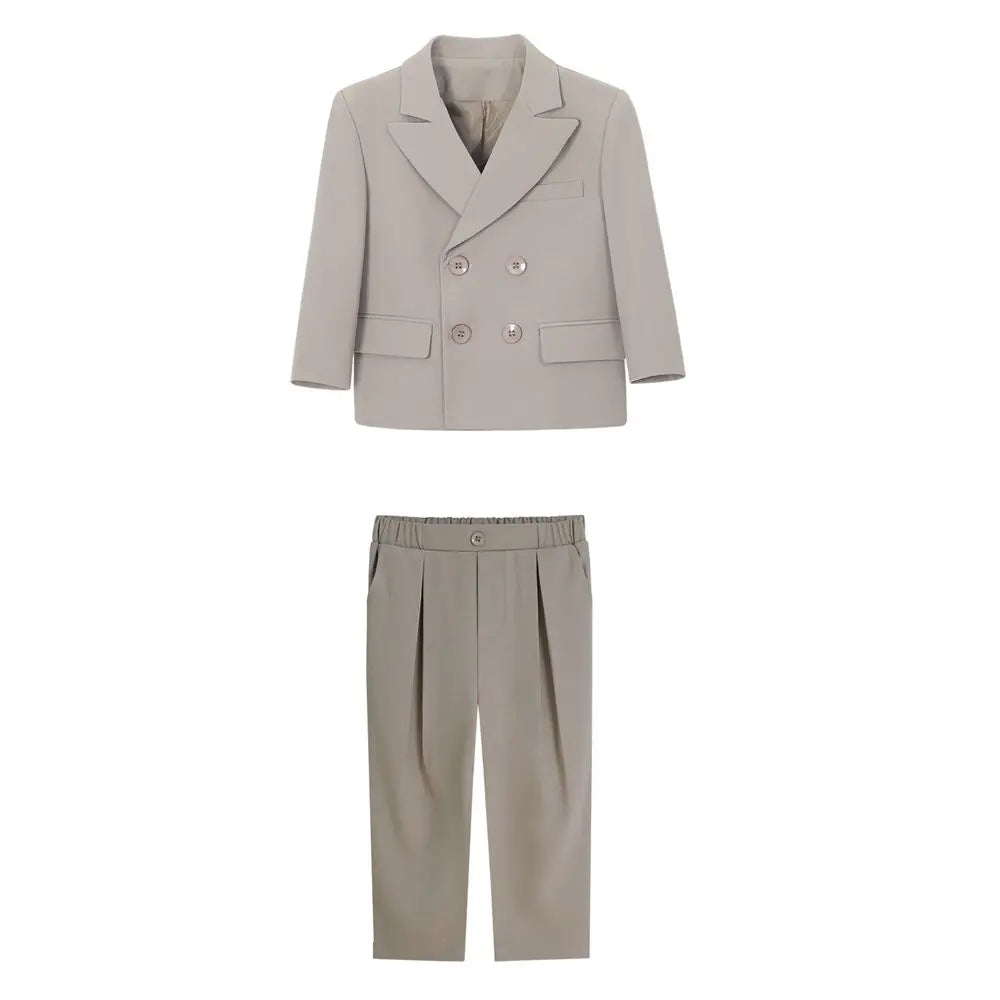 School Boys Double Breasted Blazer Suit Set with Wide Leg Pants Formal Streetwear Outfit for Kids Toddlers Wedding Birthday Part