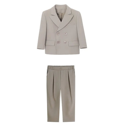 School Boys Double Breasted Blazer Suit Set with Wide Leg Pants Formal Streetwear Outfit for Kids Toddlers Wedding Birthday Part