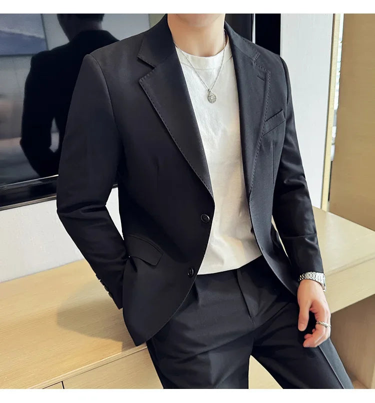 Tencel High Tech Fabric Men Spring Summer Thin Suits 2 Pieces (jacket+pants) Business Casual Office Wedding Groom Dress Suit