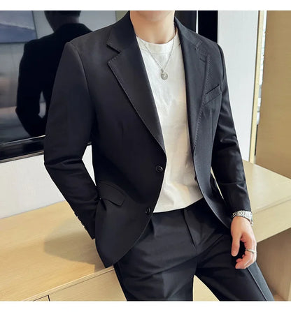 Tencel High Tech Fabric Men Spring Summer Thin Suits 2 Pieces (jacket+pants) Business Casual Office Wedding Groom Dress Suit