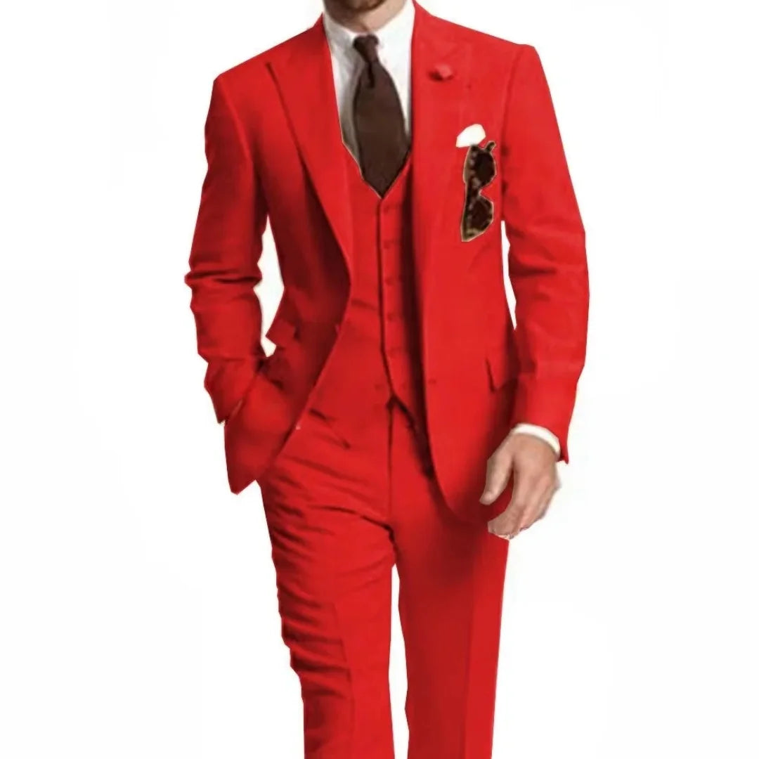 Men's Slim Fit Peak Lapel Wedding Suits 3-Piece Fashion Solid Formal Business Wear Blazer Vest Pants Groom Tuxedo Costume Homme
