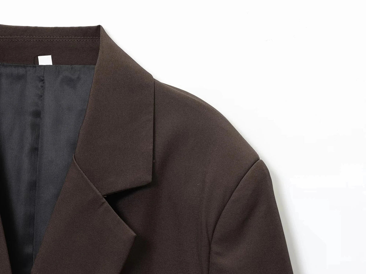 Elegant Commute Double Breasted Blazer Women Trendy Vintage Brown Blazer with Shoulder Pads 2026 Spring Chic Lady Blazer