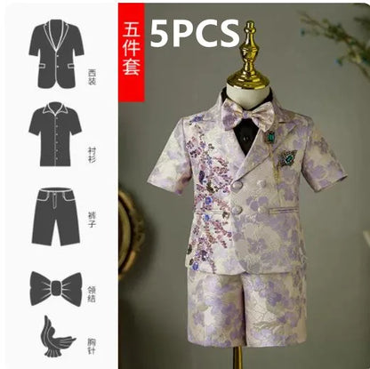 Boys Clothes Fashion Stage Boys' Piano Performance Suits Wedding Birthday Perform Party Prom Blazer Sets  A2173