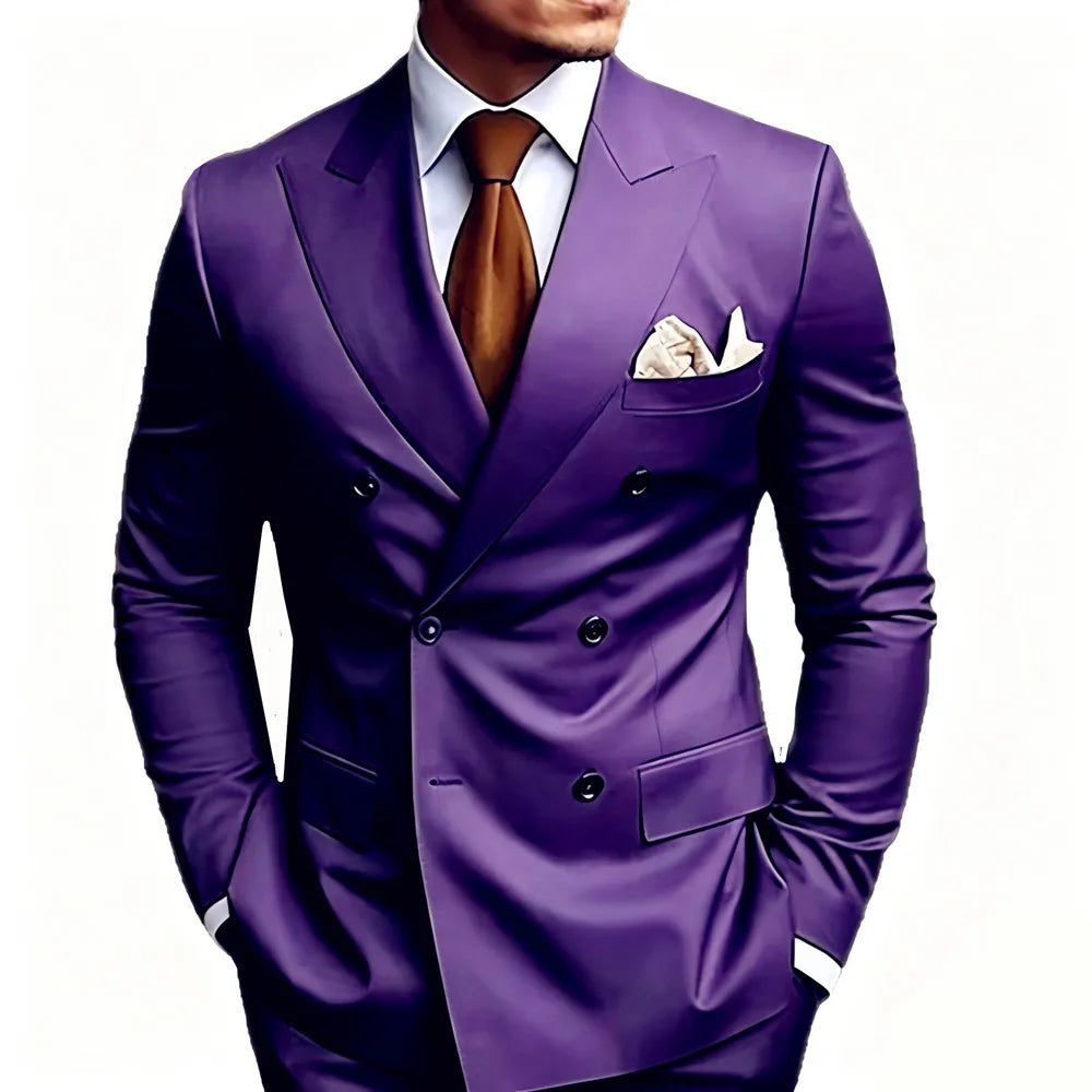 High Quality Brown Men Suits Double Breasted Bespoke Wedding Suit Peaked Lapel Formal Blazer Slim Fit  Groom Dress