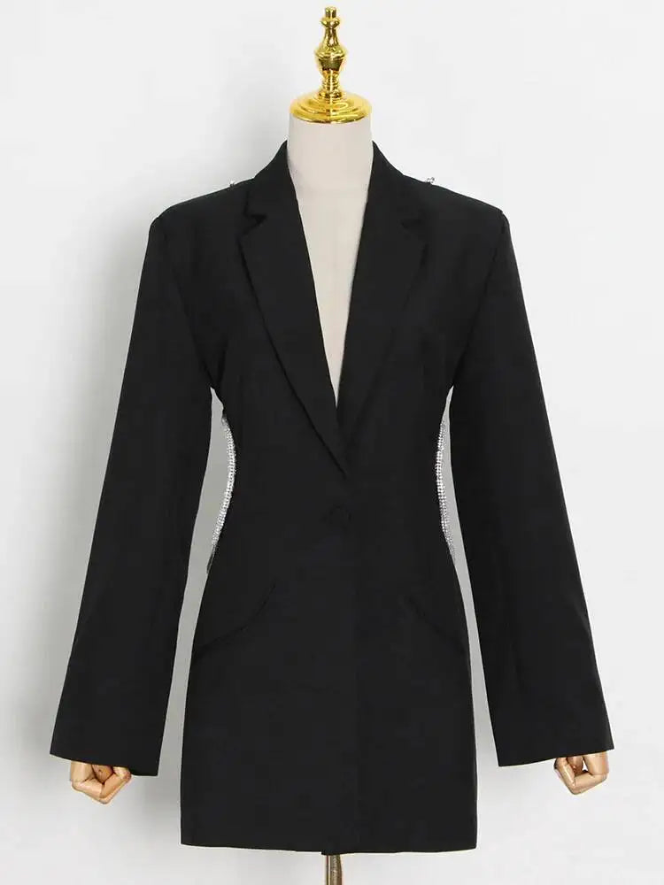 Elegant Solid Backless Notched Collar Blazer Long Sleeve High Waist Slimming Coat 2026 Autumn Women's New 15E01658