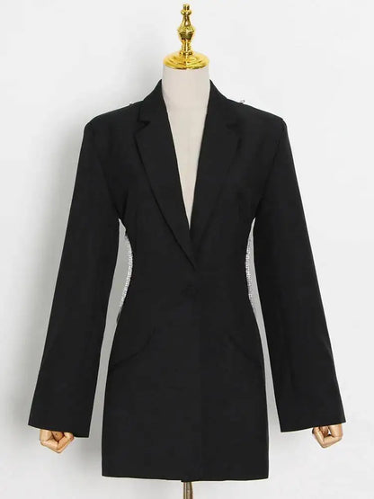 Elegant Solid Backless Notched Collar Blazer Long Sleeve High Waist Slimming Coat 2026 Autumn Women's New 15E01658