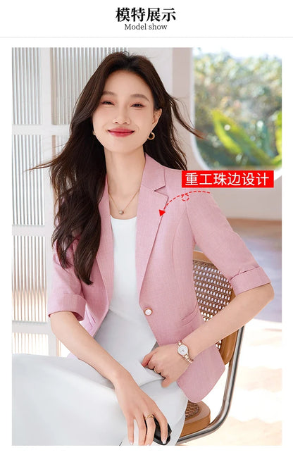 Fashionable Mid-Sleeved Women's Suit, Boutique Two-Piece Pants + Blazer. Style, New 2025 Summer Style
