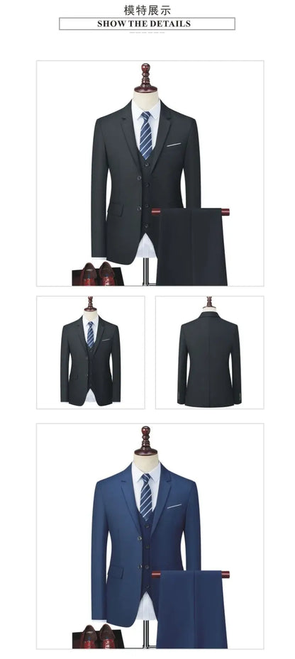 Form-Fitting Business Casual Double-Button Suit Three-Piece Set for Career Interviews Groom Best Man Handsome Formal Outfit