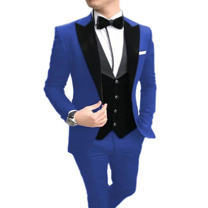 Blue Men's Wedding Suit Slim Fit 3-Piece Peak Lapel Jacket Vest Pants Set Best Man Groomsmen Formal Business Wear Men Clothes