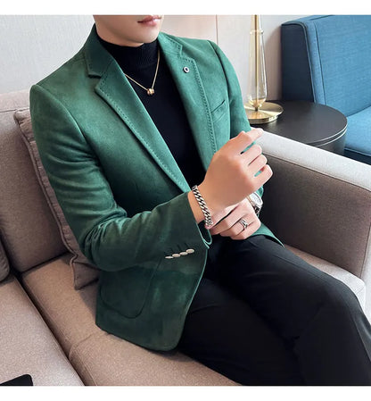 British Style Autumn Suede Business Casual Suit Jacket for Men High Quality Social Office Blazers Wedding Groom Dress Coats