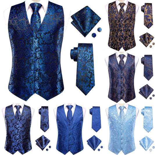 Men's Vest Set – Sky Navy Royal Blue Waistcoat with Tie, Hanky & Cufflinks for Weddings