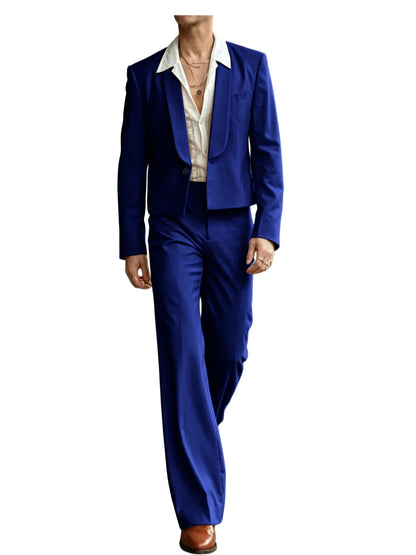 Men's 2-Piece Suit Set – Cropped Blazer & High Waist Flare Pants | Shawl Lapel Tuxedo for Formal & Party Occasions