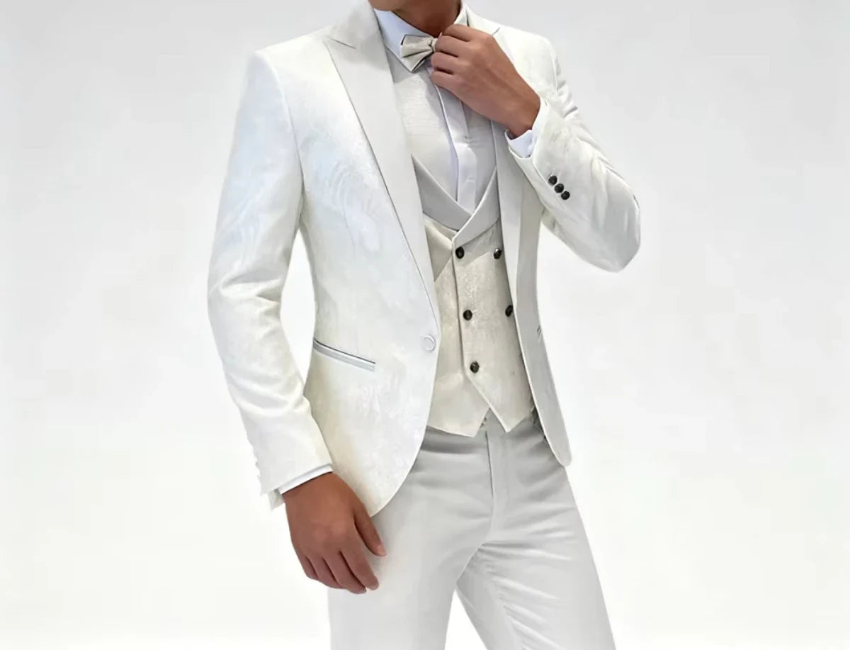 Elegant Jacquard Men's Suits Slim Fit 3 Pieces Blazer+Vests+Pants for Party Prom Tuxedos Business Set Wedding Men Clothes Outfit