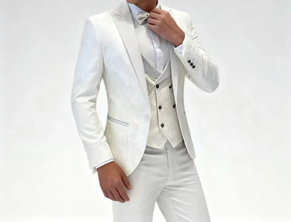 Elegant Jacquard Men's Suits Slim Fit 3 Pieces Blazer+Vests+Pants for Party Prom Tuxedos Business Set Wedding Men Clothes Outfit