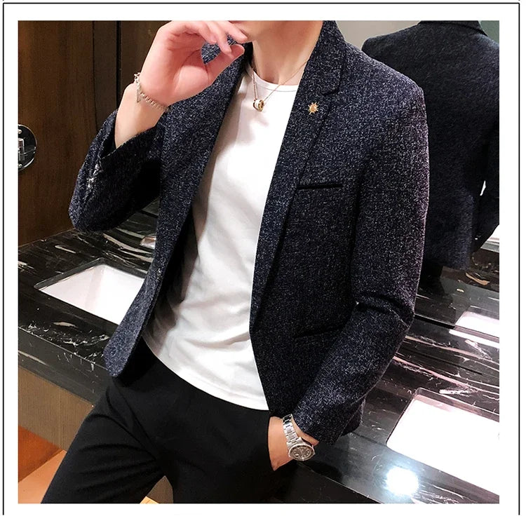 Blazer New Boutique Men's Solid Color British Style Fashion Casual Business Job Interview Gentleman Party Best Man Dress Suit