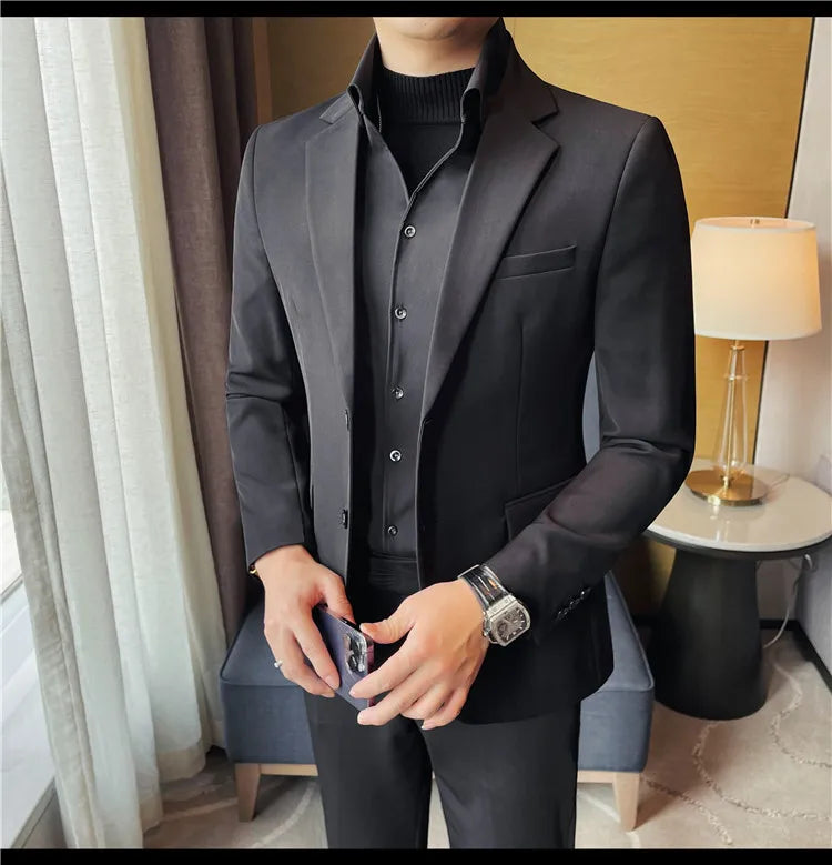Removable Shirt Fake Two Suit Coats Men Spring Autumn Korean Slim Fit Business Casual Suit Coat Formal Social Party Prom Tuxedos