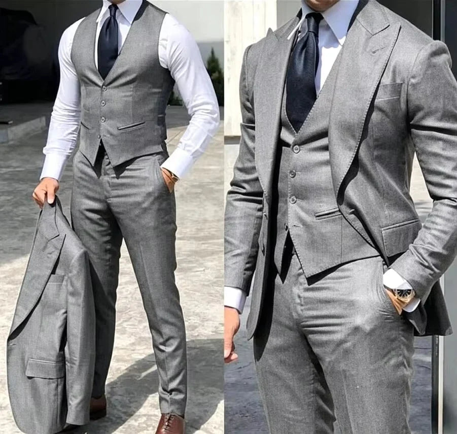Costumes de mariage élégants, coupe ajustée pour marié, 3 pièces, costume de garçons d'honneur, veste, gilet, pantalon formel pour homme, pas cher.