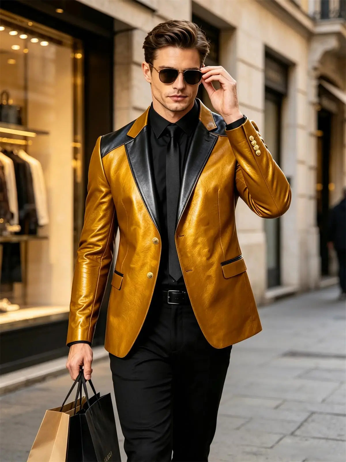 PU Leather Men's Suit Blazer Patchwork Style Wedding Groom Tuxedo Formal Office Prom Jacket High Quality Business Casual Coat