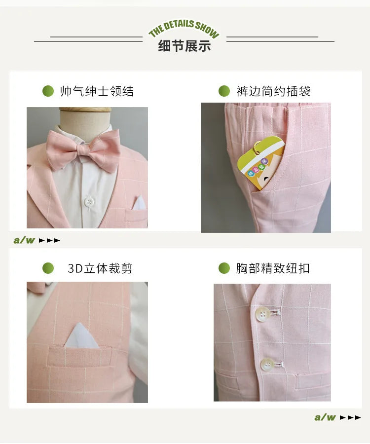 Baby Boys Formal Birthday Photograph Suit Kids Vest Shirt Pants Bowtie Wedding Dress Teenager Suit Children Graduation Costume