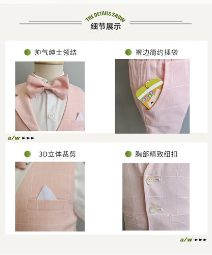 Baby Boys Formal Birthday Photograph Suit Kids Vest Shirt Pants Bowtie Wedding Dress Teenager Suit Children Graduation Costume