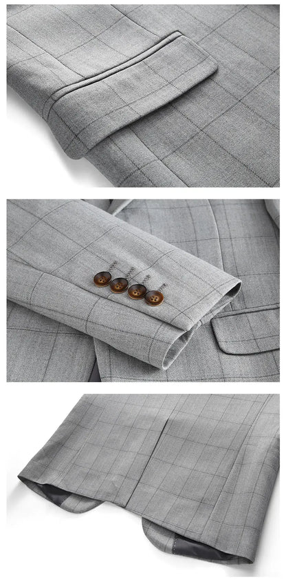 Business Casual Plaid (suit + Vest + Trousers) High-end Fashion Handsome Button Suit Korean Version Slim-fit Three-piece Set