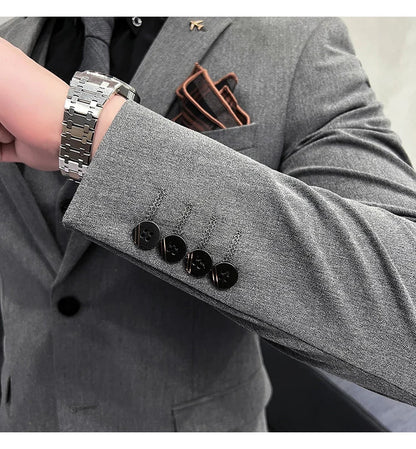 Men's Slim Fit 3-Piece Suit – Solid Color, Smart Casual & Wedding