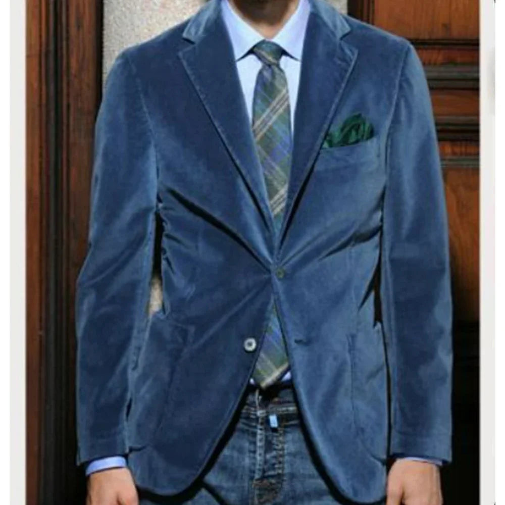Men's Velvet Blazer Single-Breasted Slim Fit Sport Coat for Business and Formal Occasions