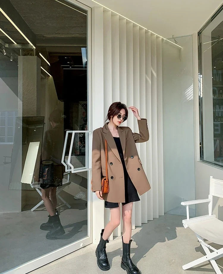 New Arrival 2025 Spring Autumn Women's Korean Loose Blazer Mid Length Solid Color Design Sense Versatile Daily Wear Student Look