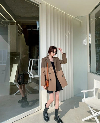 New Arrival 2025 Spring Autumn Women's Korean Loose Blazer Mid Length Solid Color Design Sense Versatile Daily Wear Student Look