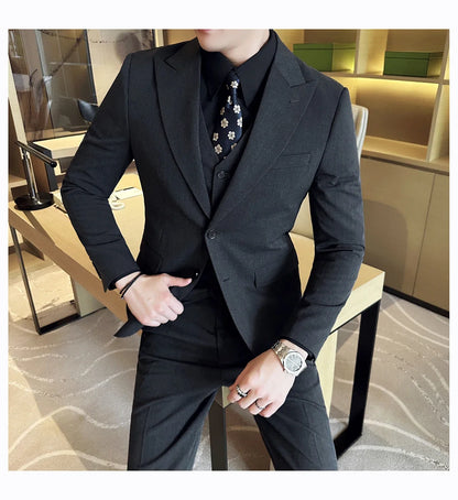 (Jacket + Vest + Pant) Men's Formal Slim Fit Business Work Wedding Stage Tuxedo Fashion Best Men Social Dress Suit 3 Pieces Set