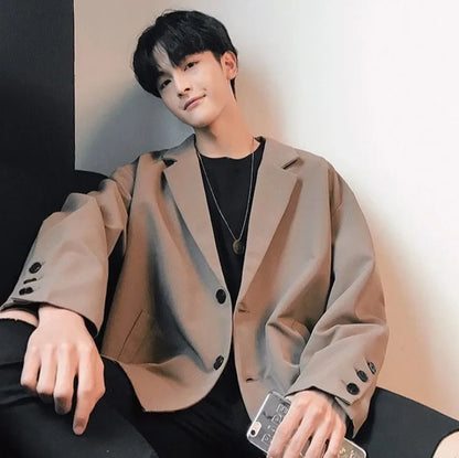 Men's Spring Korean Style Retro Blazer Ins Trendy Hong Kong Style Cool Jacket Viral Vintage Casual Suit Outerwear New