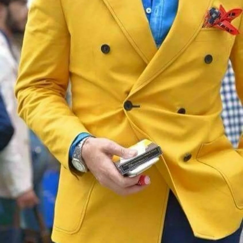 Blue Shawl Lapel Double Breasted Suit Jacket for Men Slim Fit Comfortable Wedding Blazer Prom Tops Regular Fit